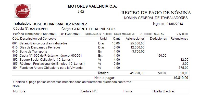 Recibo de pago de nómina generado por Temis